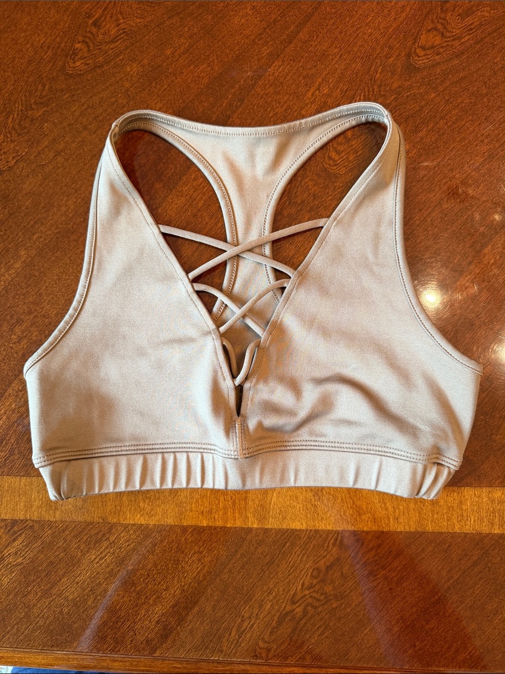 Mika Yoga Wear Crisscross Back Sports Bralette in Beige
